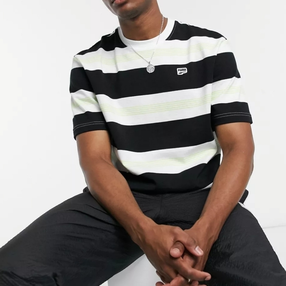 Puma Downtown Stripe Black & White Shirt - Picture 1 of 7